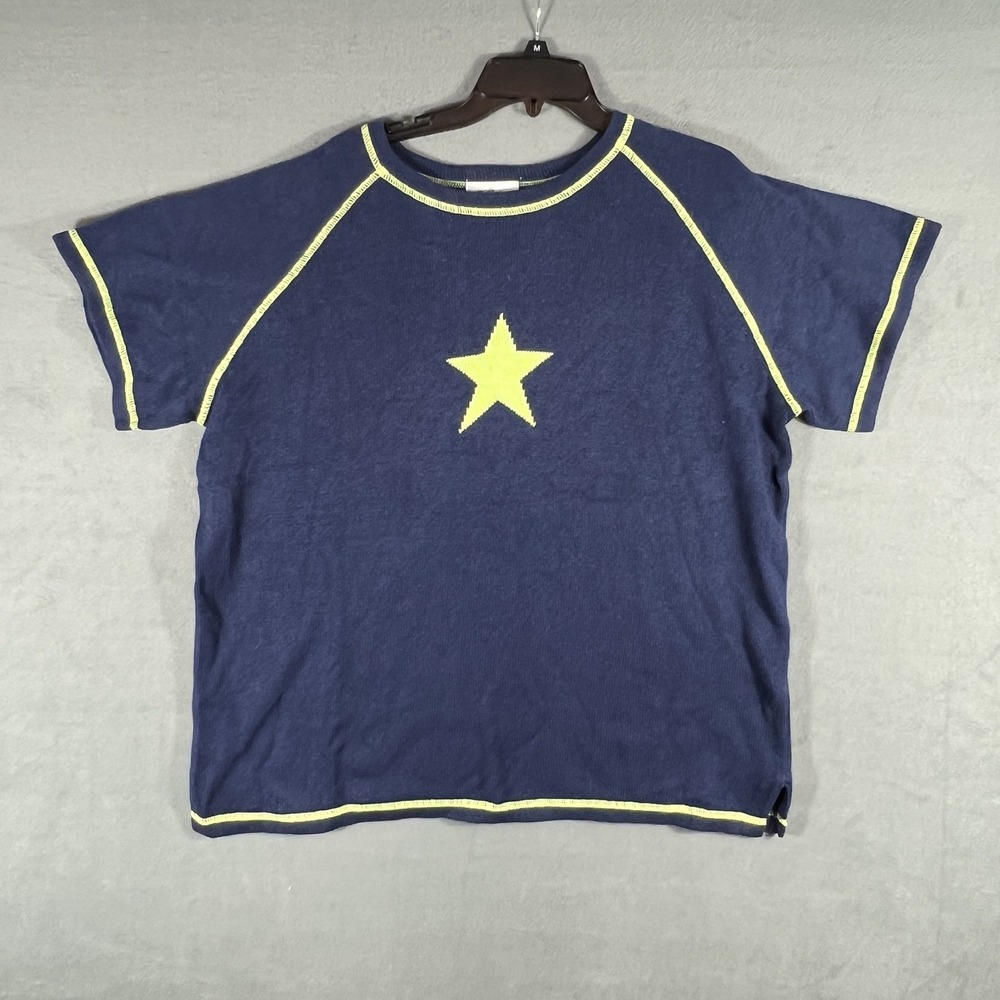 The Quacker Factory Women's 1X Plus Size Navy Blue Star Knit T-Shirt Tee Top
